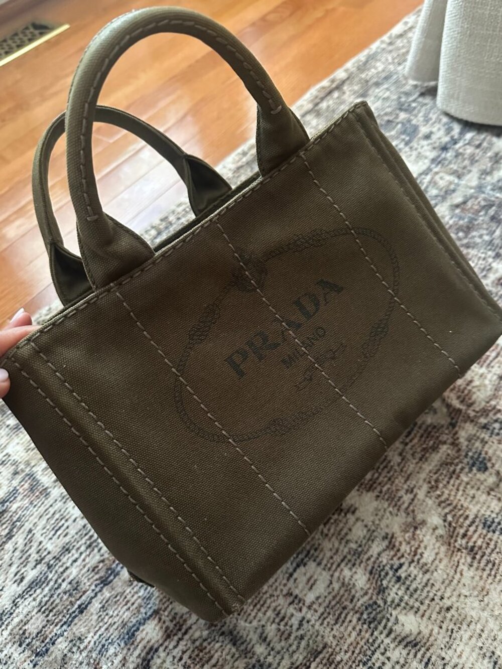 Prada Canapa Canvas Tote Bag – Military Green | Authentic Designer Handbag